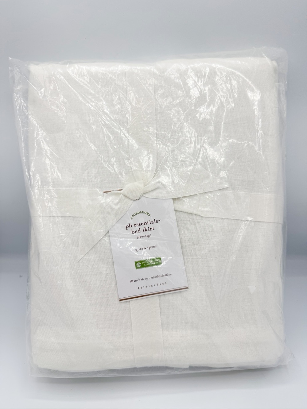 Pottery Barn Essential Queen Bed Skirt White 18” Drop NWT